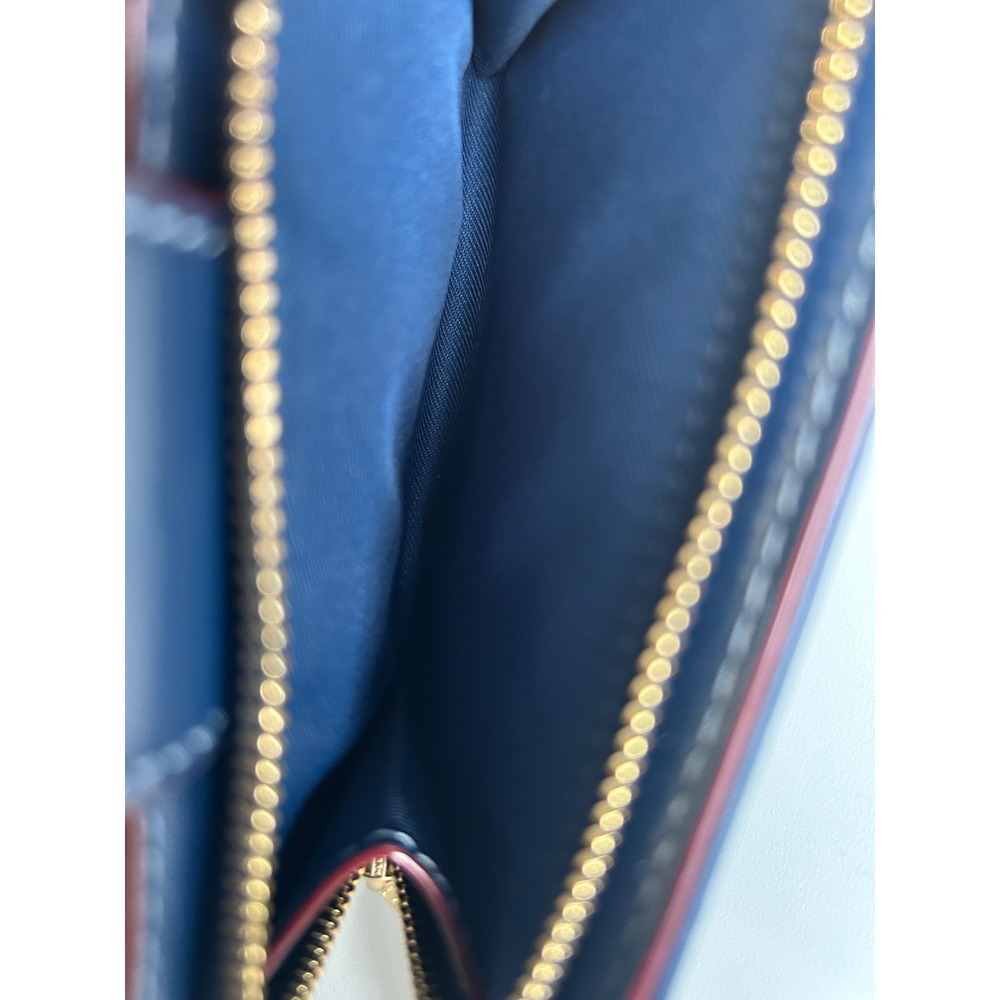 Coach Medium Corner Zip Wallet Navy Blue Signature Chambray Leather Excellent - Picture 6 of 6